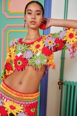 Celia B Coral Top Multi-Women Crochet